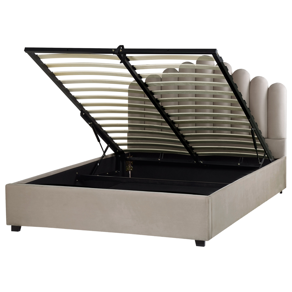 Beliani Ottoman Bed Vincennes Velvet Taupe 160 X 200 Cm (Eu King Size)