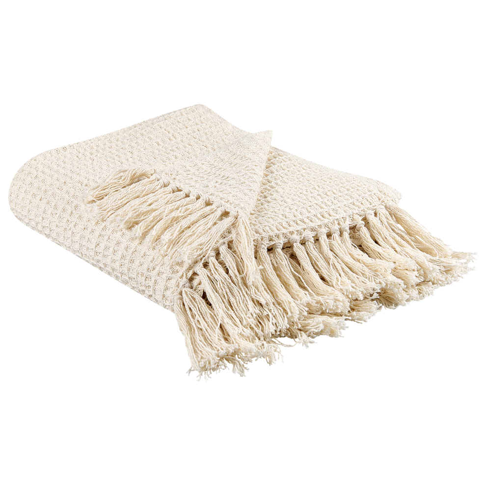 Beliani Blanket Malu Cotton 125 X 150 Cm Light Beige