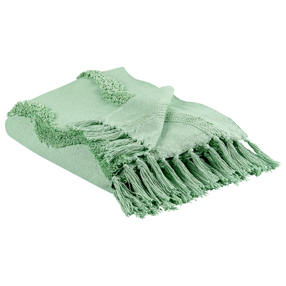 Beliani Blanket Khari Cotton 125 X 150 Cm Light Green