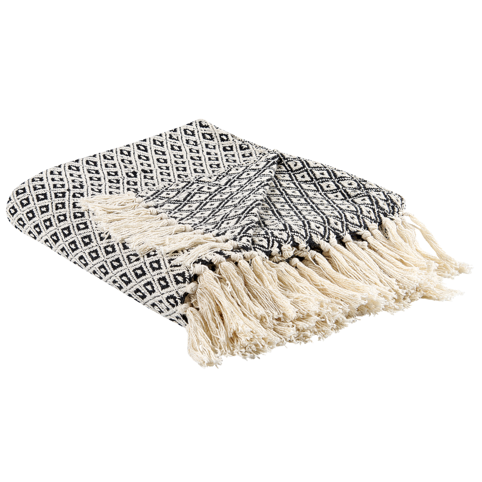 Beliani Blanket Chyama Cotton 125 X 150 Cm Black/ Beige
