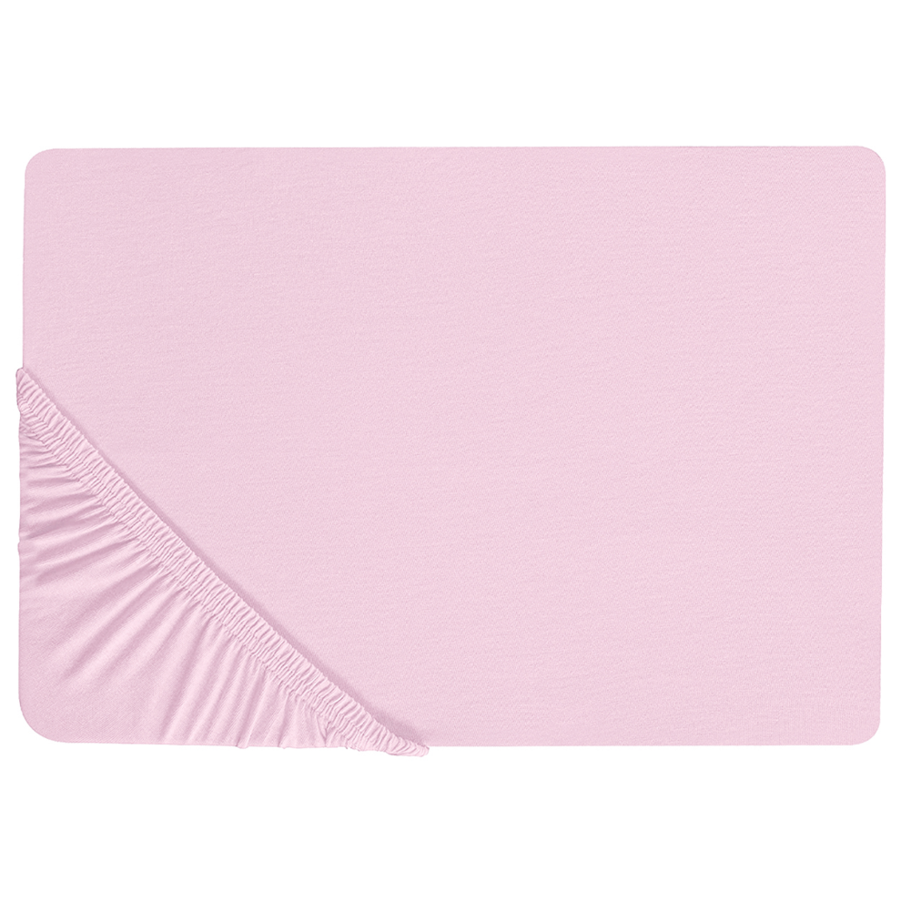 Beliani Fitted Sheet Janbu Cotton 160 X 200 Cm Pastel Pink
