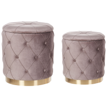 Set of 2 Storage Pouffes PUEBLO Velvet Taupe