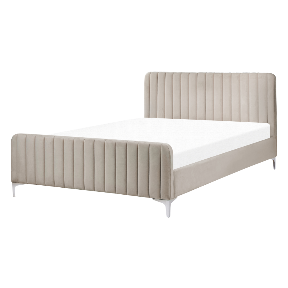 Beliani Bed Velvet Lunan 140 X 200 Cm (Eu Double) Taupe