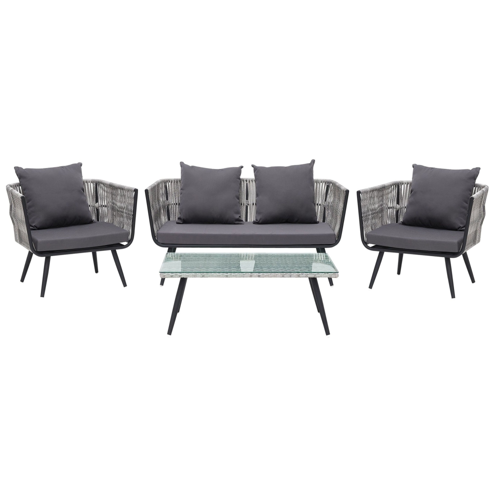 Beliani Garden Lounge Set With Table 4 Seater Ragusa Grey Pe Rattan