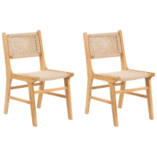 Set of 2 Dining Chairs OZELLA Wood Light Brown/ Beige