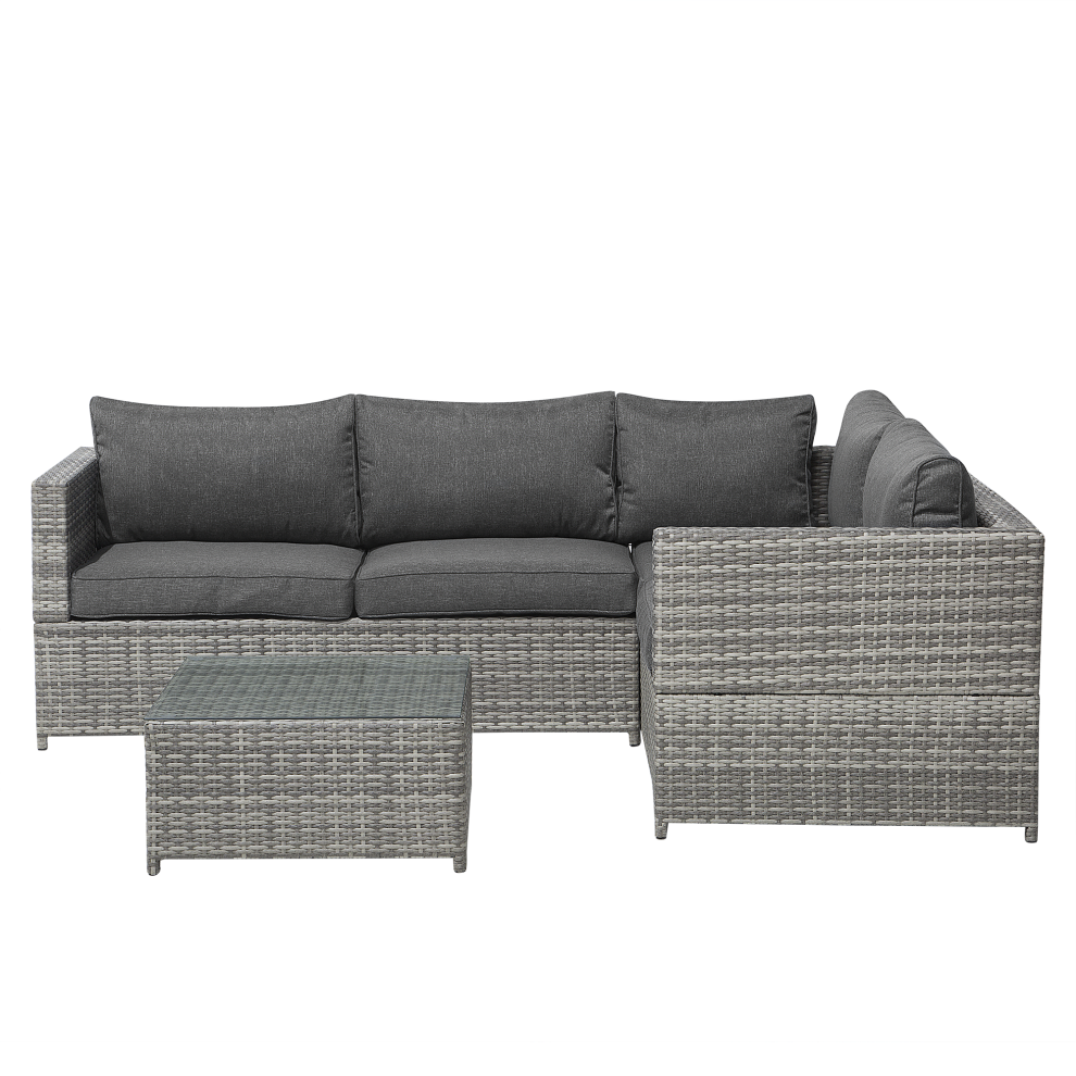 AVOLA 4 Seater Garden Corner Sofa with Table Left Hand Grey PE Rattan