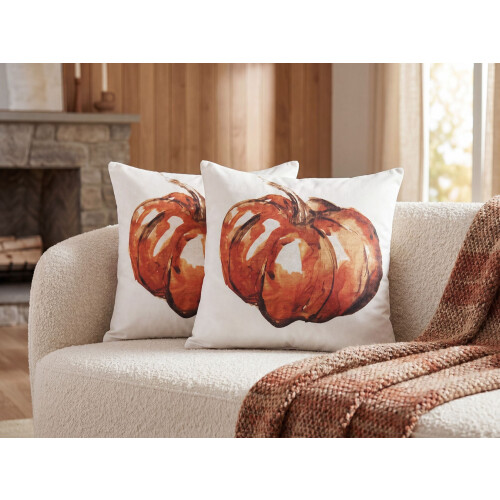 Beliani Throw Cushion CURBITA 45 x 45 cm Velvet Beige Plant Pattern 1