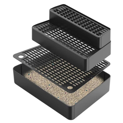 Adjustable 3 Steps Litter Box Ramp with Filter Function,Detachable Litter Trapper,Easy Clean Cat Litter Stair