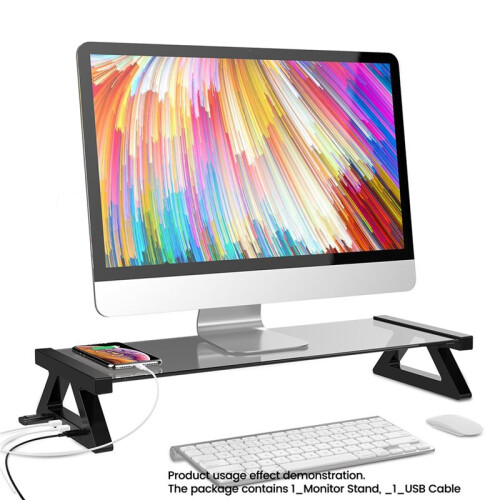 Monitor Stand Computer Riser with 1xUSB Input Port 3xUSB 2.0 Output  for Monitors and Desktop Organizer 1