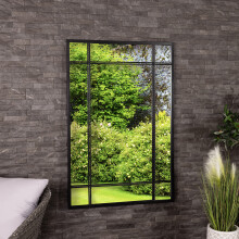 CHARLES BENTLEY Helsinki Rectangular Mirror In Black, Weather Resistant, Shatterproof, Wall Mounted Accent Mirror Décor For Garden, Indoors, Iron,