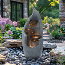 CHARLES BENTLEY 3 Tier Water Feature, UV Resistant, Weather Resistant, Mains Powered, Plug Included, Frost Resistant, Modern, Water Fountain, Built In