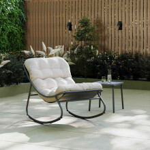 CHARLES BENTLEY Rocking Chair, Steel, Comfy, Weather Resistant, UV Protected, Anthracite Frame, Oatmeal coloured Cushions, Deep Filled Cushions,