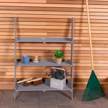 Charles Bentley FSC 100% Wide Wooden Ladder Planter - Grey 3 Shelves Wood Modern Planting Vertical Garden Herbs Flowers