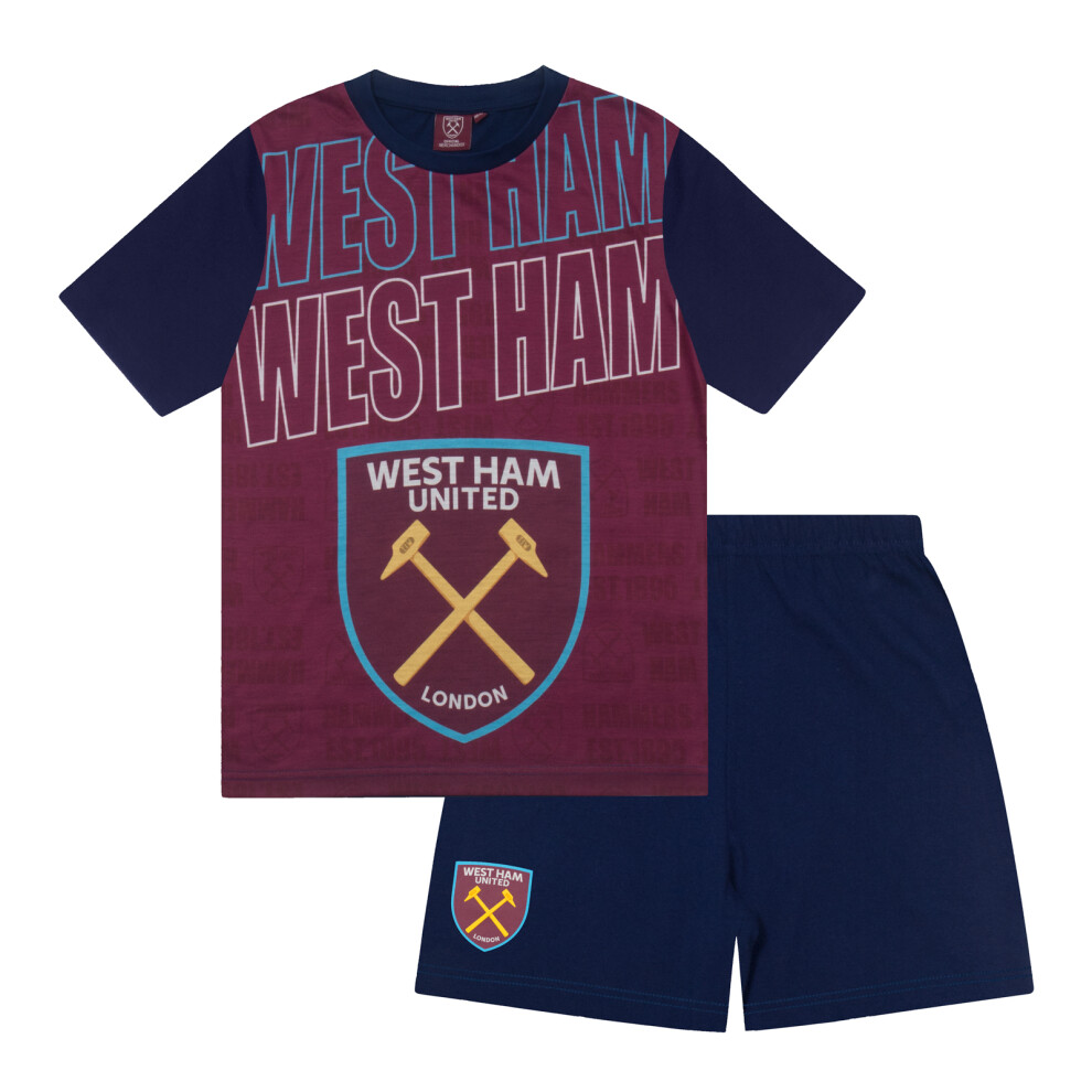 West Ham United Fc Official Football Gift Boys Short Pyjamas Claret 10-11 Years Multicoloured