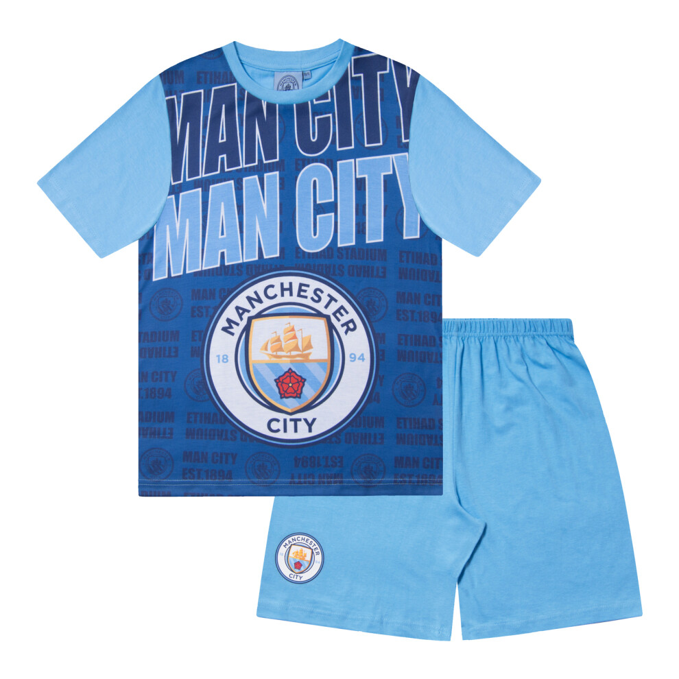 Manchester City Fc Official Boys Sublimation Short Pyjamas Navy 10-11 Years