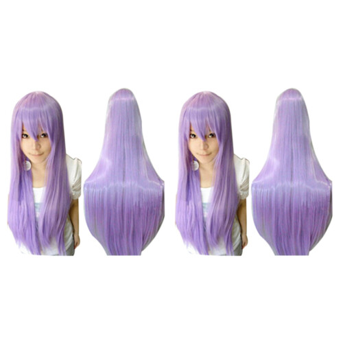 2Pièces Perruques Longues Raides Synthétiques Violet Pour