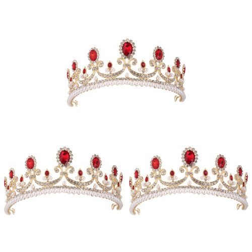 3Pièces Tiaras Baroques Dorées Pour Cérémonie