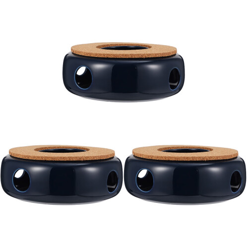 3Pièces Support Chauffe-Théière Céramique Bleu Office