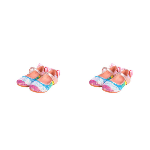 2Paires Chaussures De Danse Rose Strap PU Semelle Protège Pied