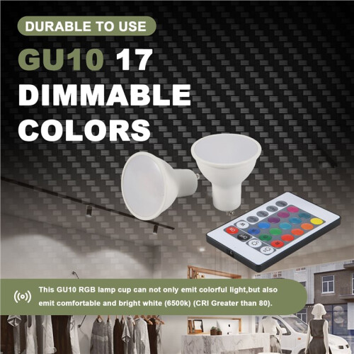 4pcs Gu10 Bulbs and 1remote Control with Memory Function 17colors Changeable Spot Ligh 4dynamic Lighting Modes Spotlight 1