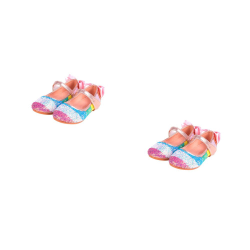 2Paires Chaussures De Danse Rose Strap PU Semelle Protège Pied 1