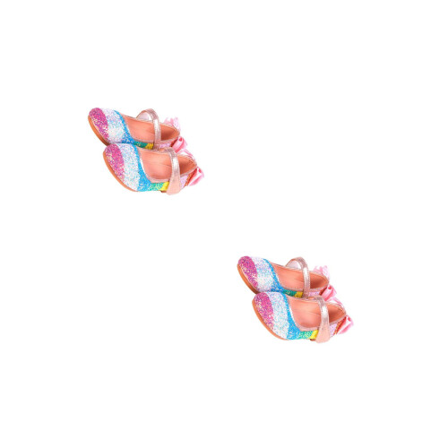 2Paires Chaussures De Danse Rose Strap PU Semelle Protège Pied 2