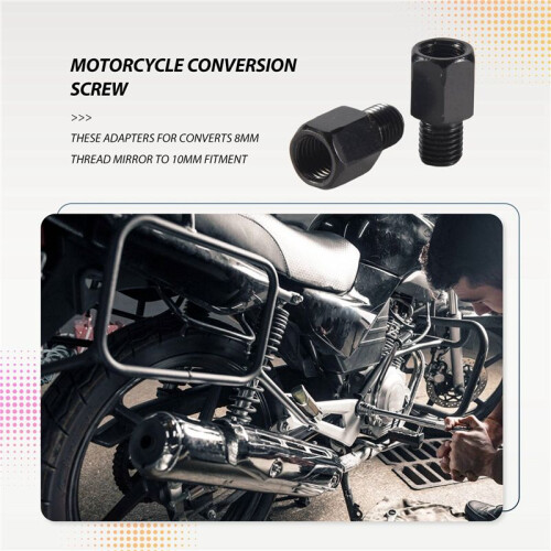 2 PCS motorcycle MIRROR ADAPTORS CONVERTS CLOCKWISE 8MM TO 10MM BLACK 2
