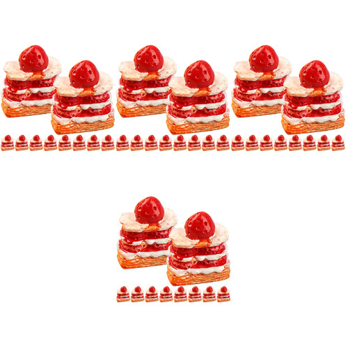 48Pièces Mini Dessert Factice Résine Rouge Décor Mini Maison 1