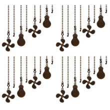 16Pcs Ceiling Fan Pull Chain Set,Bulb and Fan Pattern Pull Chain Extension Fan Pull Chain Pendant 12 Inch (Red Bronze)