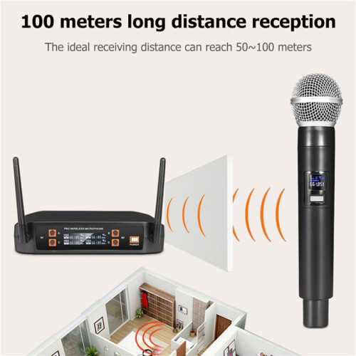 Wireless Microphone Handheld 4 Channel UHF Fixed Frequency Dynamic Microphone System for Karaoke Wedding Party Stage EU 2