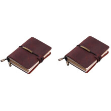 2X Handgefertigte Notizbuch Des Reisenden, Leder Reise Tagebuch Notebook Fuer Maenner und Frauen, Perfekt zum Schreiben, Geschenke, Reisende, 5,2 X 4