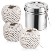 Küchengarn-Set mit Edelstahl-Spender, 3er-Pack, 66 M (216 Fuß) Naturbelassenes Baumwollgarn zum Kochen und Braten