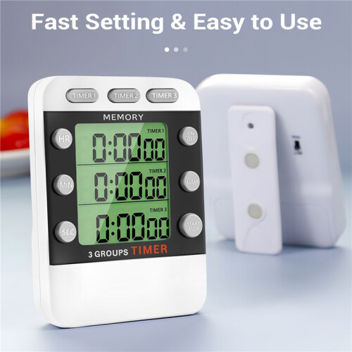 Digital Dual Kitchen Timer, 3 Channels Count /Down Timer, Triple Cooking Timer, Large Display, Loud Volume Alarm 1