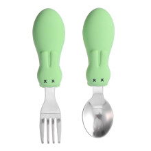 3Ensembles Ensemble Baby Utensiles Vert Silicone Acier Court