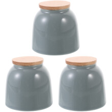 3Pièces Bocal Céramique Couvercle Bois Stockage Café Sucre