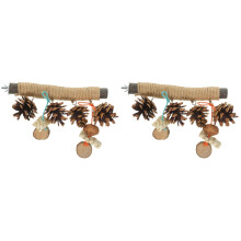 2Pièces Perchoir En Bois Marron Clair Pour Cage Entraînement