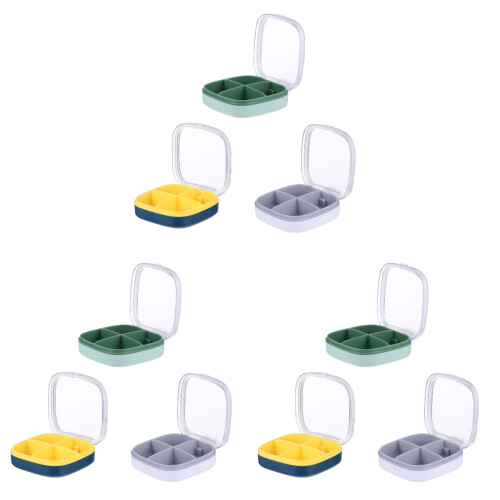 9Pièces Case Pilules 4 Compartiments Étanche Voyage Couleurs Variées 1