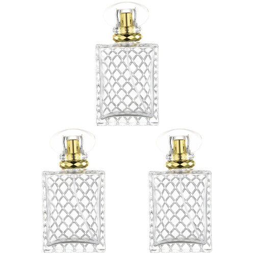 3Pièces Flacon Verre Gravé Et