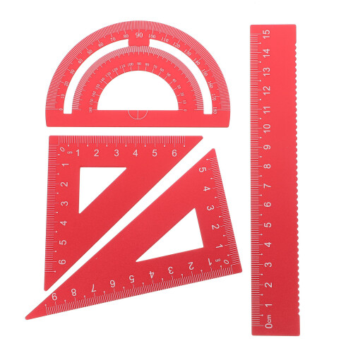 2Ensembles Outils Rouge Règle Équerre Protracteur Usage Scolaire 2
