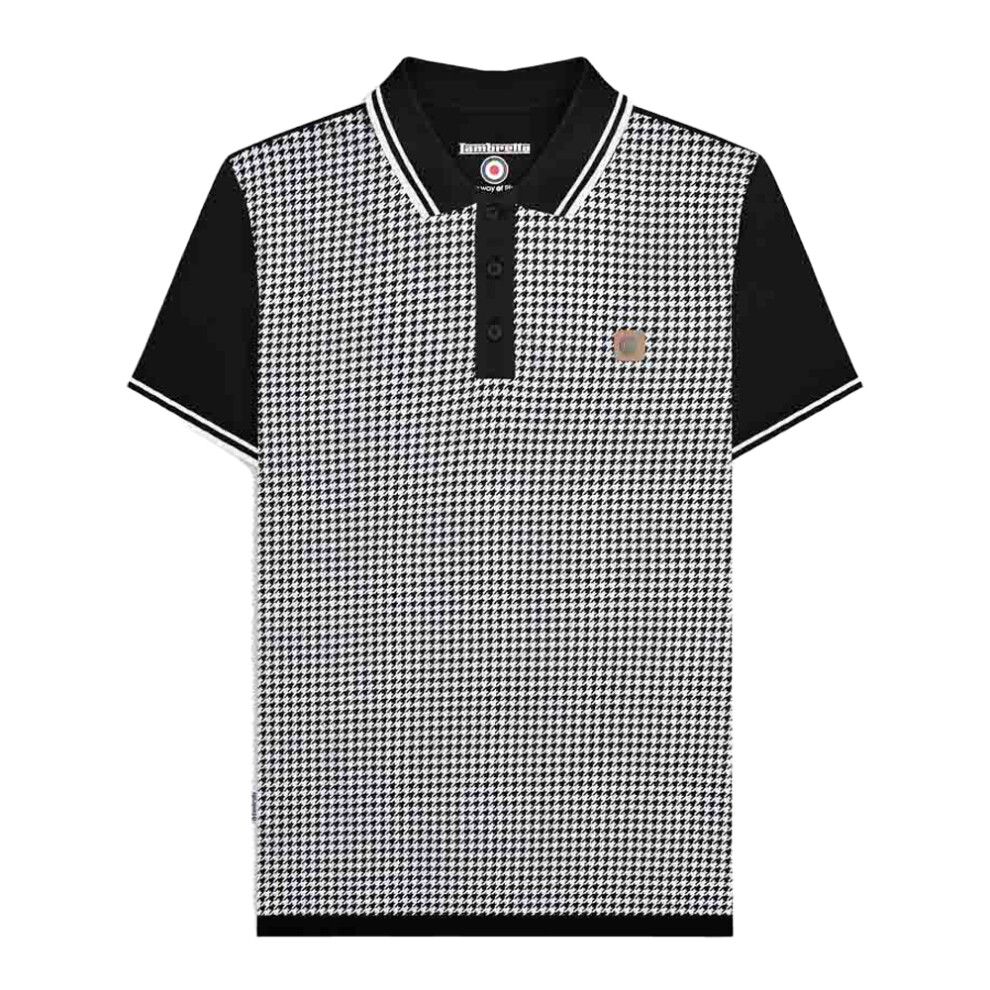 Lambretta (Xxl, /White) Mens Ss24 Houndstooth Polo Shirt Black