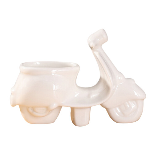3Pièces Cache-Pots Succulentes Blancs Motocyclette Céramique Décor