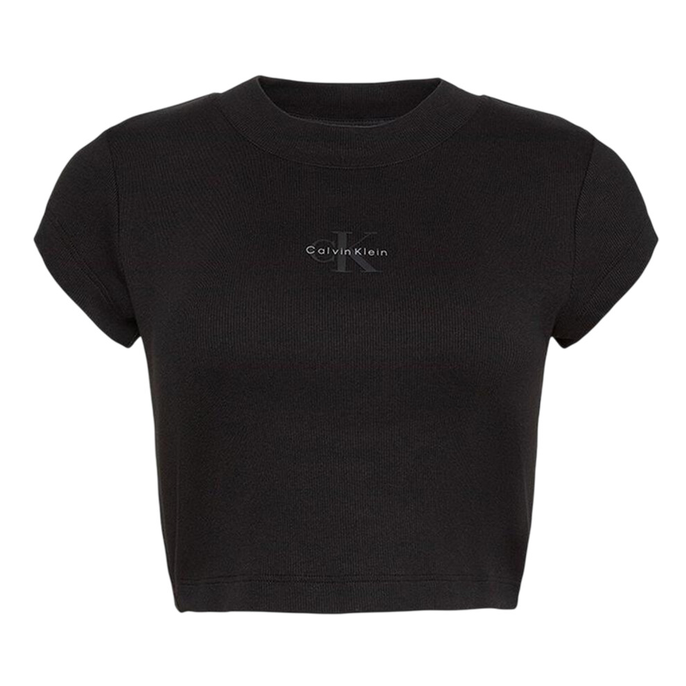 Calvin Klein (10 Uk, Black) Womens/Ladies Mono Logo Ribbed Crop Top