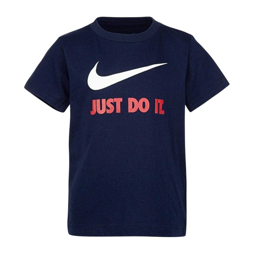 Nike (4-5 Years, Obsidian /Uni Red) Childrens/Kids Just Do It Swoosh Crew Neck T-Shirt Blue