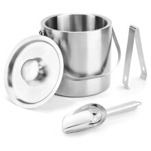 Portable Ice Buckets for Parties 3 Liter Double-Wall Ice Bucket with Lid,Scoop,Tongs, Stainless Steel Ice Container