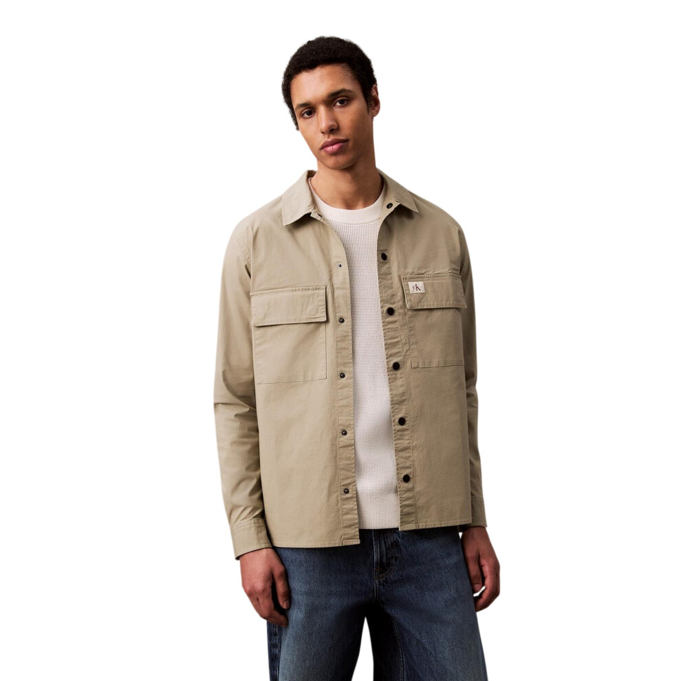 Calvin Klein (L, Oak) Mens Cotton Overshirt