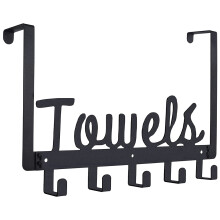Over the Door 5 Hooks Door Hanger, over the Door Towel Rack Bathroom Organizer for Hanging Towels Robe Shirt Hat-Black