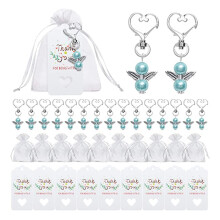 40 Sets Pearl Angel with Heart-Shape Keychain Wedding Favor Set, Include Angel Pearl Keychains, Organza Gift Bags