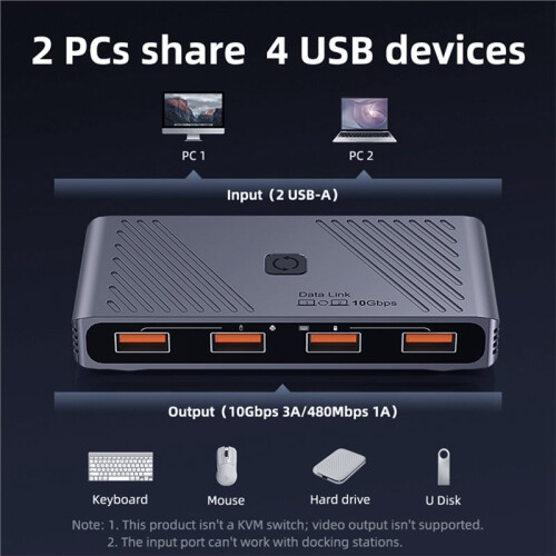 USB 3.0  2 Computer Sharing 4 USB Devices, One-Button Switcher for Keyboard Mouse Printer Scanner USB A 3.2 1