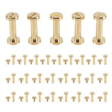 30Pack Brass Chicago Screws, 15x8mm Flat Screw Back Binding Post Nail Stud Rivets Fastener for DIY