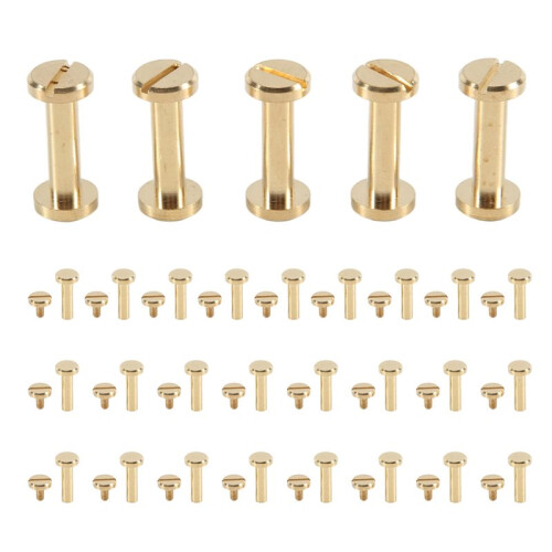 30Pack Brass Chicago Screws, 15x8mm Flat  Screw Back Binding Post Nail Stud Rivets Fastener for DIY
